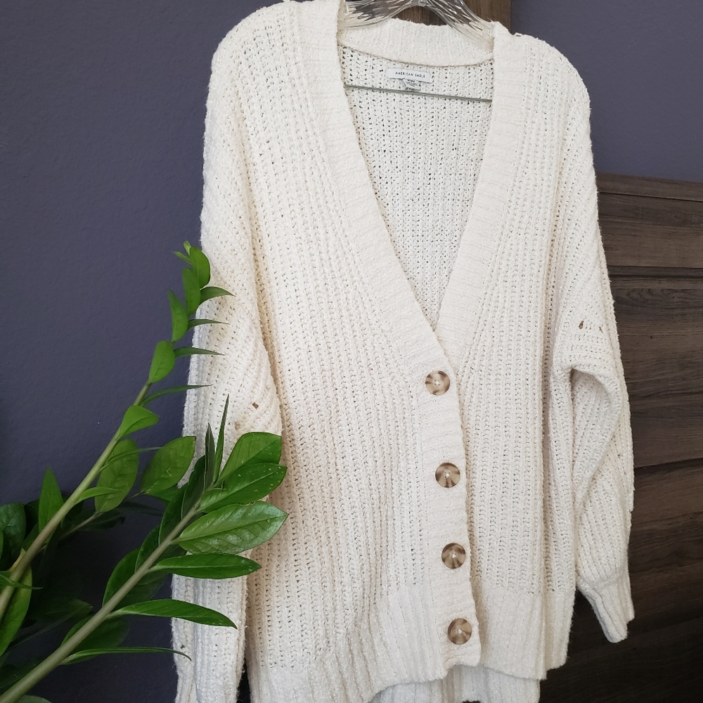 American Eagle Cream White Cardigan Sweater - Picture 2 of 11